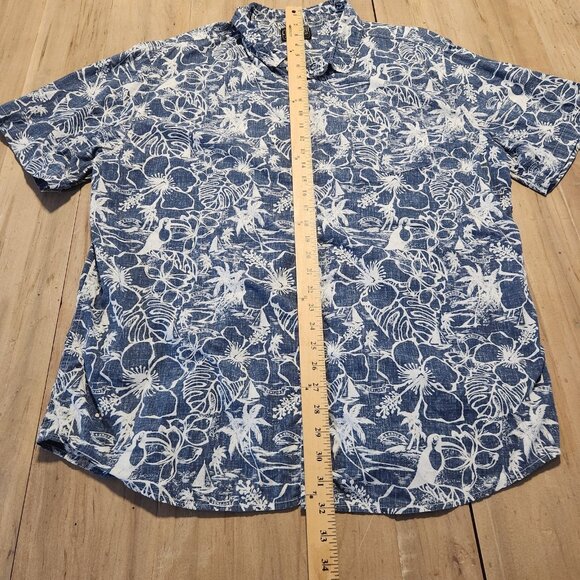 Retrofit Brand Hawaiian‎ Shirt Blue Tropical Hawaiian Palms Cotton Mens 2XL EUC - Picture 9 of 9
